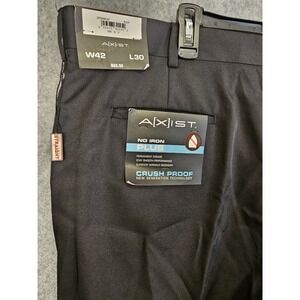 Axist No Iron Plus Dress Pants Mens 42x30 Straight Stretch Crush Proof Black NEW